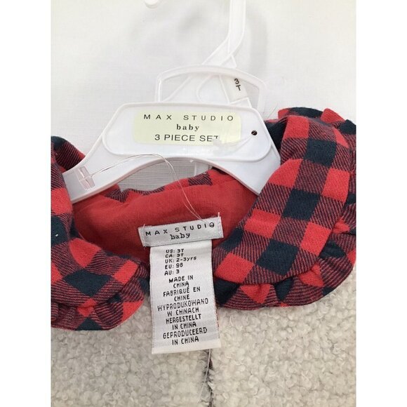 Max Studio Size 3T Outfit 3 pc Holiday Outfit Set Flannel Shirt Vest & Leggings - Picture 2 of 3